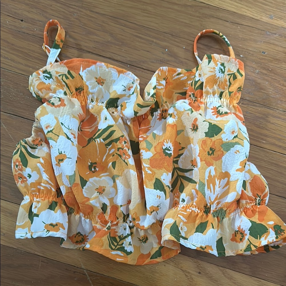 Floral Orange and White Ruffle Top